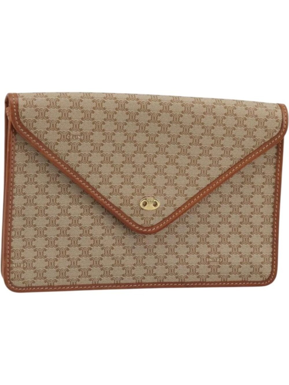 CELINE Macadam Canvas Clutch Bag PVC Beige Gold